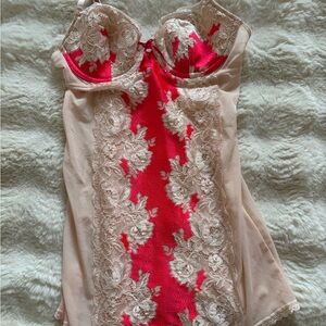 Victoria's Secret Red and Cream Lace Chemise